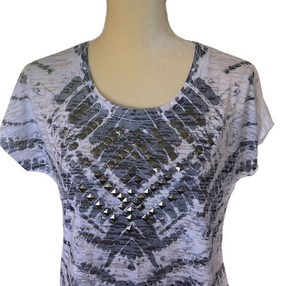 Cato Women's Tie-Dye T-Shirt with Studded Embellishment Gray White Medium - Picture 7 of 13